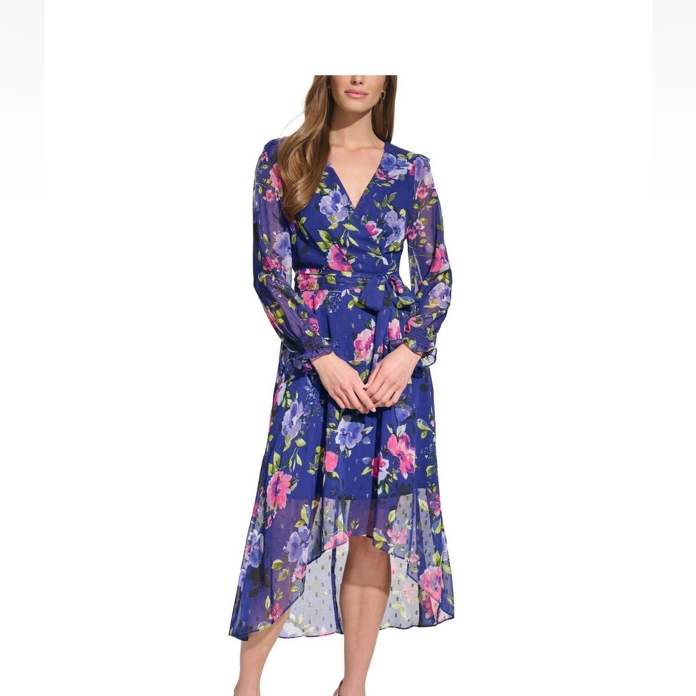 Jessica Howard Womens V Neck Floral High Low Flounce Dress sz 12 worn once